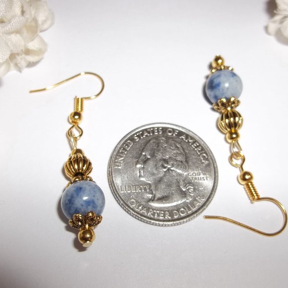 Blue Gold Earring Set Lapis Lazuli Beaded Fashion Jewelry Accessory Dangle 6333 - Picture 3 of 8